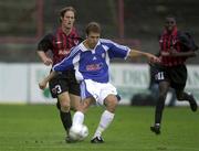 25 July 2001; Stefan Selakovic of Halmstads BK in action against Simon Webb of Bohemians during the UEFA Champions League Second Qualifying Round 1st Leg match between Bohemians and Halmstad BK at Dalymount Park in Dublin. Photo by Damien Eagers/Sportsfile