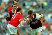 22 July 2001; Tomas Mannion of Galway in action against Joe Kavanagh of Cork during the Bank of Ireland All-Ireland Senior Football Championship Qualifier, round 4, match between Galway and Cork at Croke Park in Dublin. Photo by Brendan Moran/Sportsfile