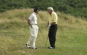 27 July 2001; Arnold Palmer, right, pictured with Gary Player during Day 2 of the Senior British Open Golf Champonship at The Royal County Down Golf Club in Newcastle, Down. Photo by Matt Browne/Sportsfile