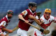 29 July 2001; Johnnie Maher of Galway in action against Dominic Magill of Derry during the All-Ireland Minor Hurling Championship Quarter Final match between Galway and Derry at Croke Park in Dublin. Photo by Brian Lawless/Sportsfile