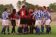 28 July 2001; Players from both teams involved in a brawl shortly before the game was abandoned a minute before half-time after Brighton manager Mickey Adams ordered his team off the pitch during a pre season friendly match between Longford Town and Brighton and Hove Albion at Flancare Park in Longford. Photo by David Maher/Sportsfile