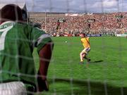 29 July 2001; Wexford goalkpeeper Damien Fitzhenry scores his first goal from a penalty during the Guinness All-Ireland Senior Hurling Championship Quarter-Final match between Wexford and Limerick at Croke Park in Dublin. Photo by Damien Eagers/Sportsfile