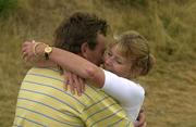 29 July 2001; Ian Stanley is congratulated by his wife Pam during Day 4 of the Senior British Open Golf Champonship at The Royal County Down Golf Club in Newcastle, Down. Photo by Matt Browne/Sportsfile