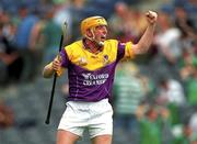 29 July 2001; Garry Laffan of Wexford celebrates Damien Fitzhenry's second goal during the Guinness All-Ireland Senior Hurling Championship Quarter-Final match between Wexford and Limerick at Croke Park in Dublin. Photo by Damien Eagers/Sportsfile