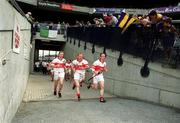 29 July 2001; Derry players make their way out to the pitch ahead of the Guinness All-Ireland Senior hurling Championship Quarter-Final match between Galway and Derry at Croke Park in Dublin. Photo by Damien Eagers/Sportsfile
