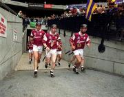 29 July 2001; The Galway team make their way onto the pitch ahead of the Guinness All-Ireland Senior hurling Championship Quarter-Final match between Galway and Derry at Croke Park in Dublin. Photo by Damien Eagers/Sportsfile