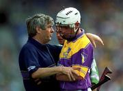 29 July 2001; Tony Dempsey of Wexford manager has a word with Paul Codd during the Guinness All-Ireland Senior Hurling Championship Quarter-Final match between Wexford and Limerick at Croke Park in Dublin. Photo by Damien Eagers/Sportsfile