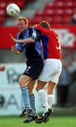 27 July 2001; Dave Carroll of Wycombe Wanderers in action against Jonathan Minnock of Shelbourne during the pre-season friendly match between Shelbourne and Wycombe Wanderers at Tolka Park in Dublin. Photo by David Maher/Sportsfile
