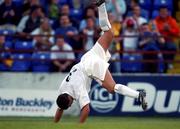 3 August 2001; Ian Harte of Leeds United celebrates after scoring his side's fourth goal during a pre-season friendly match between Dublin City and Leeds United at Tolka Park in Dublin Photo by David Maher/Sportsfile