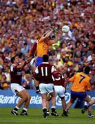 4 August 2001; Michael Donnellan of Galway contests a high ball with Conor Connelly of Roscommon during the Bank of Ireland All-Ireland Senior Football Championship Quarter Final match between Galway and Roscommon at Castlebar in Mayo. Photo by Matt Browne/Sportsfile