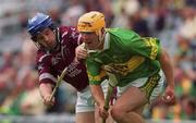 5 August 2001; John Mike Dooley of Kerry is tackled by Philip Galvin of Westmeath during the Allianz National Hurling League Division 2 Final match between Kerry v Westmeath at Croke Park in Dublin. Photo by Ray McManus/Sportsfile