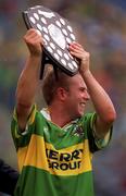 5 August 2001; Kerry captain Michael Slattery lifting the sheild following the Allianz National Hurling League Division 2 Final match between Kerry v Westmeath at Croke Park in Dublin. Photo by Ray McManus/Sportsfile