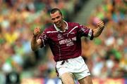 5 August 2001; Paul Conway of Westmeath celebrates after scoring his side's first goal during the Bank of Ireland All-Ireland Senior Football Championship Quarter-Final match between Meath and Westmeath at Croke Park in Dublin. Photo by Aoife Rice/Sportsfile