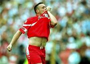 5 August 2001; Patrick Bradley of Derry celebrates after scoring a goal during the Bank of Ireland All-Ireland Senior Football Championship Quarter-Final match between Derry v Tyrone at St. Tiernach's Park in Clones, Monaghan. Photo by David Maher/Sportsfile