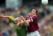 5 August 2001;  Ollie Murphy of Meath in action against David O'Shaughnessy of Westmeath during the Bank of Ireland All-Ireland Senior Football Championship Quarter-Final match between Meath and Westmeath at Croke Park in Dublin. Photo by Aoife Rice/Sportsfile
