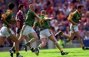 5 August 2001; Ollie Murphy of Meath, 13, celebrates with team-mate Ray Magee after scoring his injury time goal during the Bank of Ireland All-Ireland Senior Football Championship Quarter-Final match between Meath and Westmeath at Croke Park in Dublin. Photo by Aoife Rice/Sportsfile