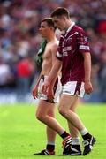 5 August 2001; Dejected Westmeath player's, Desie Dolan, left, and David O'Shaughnessy leave the field following the Bank of Ireland All-Ireland Senior Football Championship Quarter-Final match between Meath and Westmeath at Croke Park in Dublin. Photo by Aoife Rice/Sportsfile