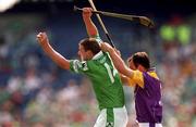 29 July 2001; Brian Begley of Limerick in action against Darragh Ryan of Wexford during the Guinness All-Ireland Senior Hurling Championship Quarter-Final match between Wexford and Limerick at Croke Park in Dublin. Photo by Damien Eagers/Sportsfile