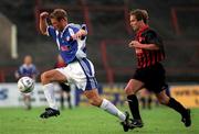 25 July 2001; Frederick Gustaffson of Halmstads BK in action against Kevin Hunt of Bohemians during the UEFA Champions League Second Qualifying Round 1st Leg match between Bohemians and Halmstad BK at Dalymount Park in Dublin. Photo by Damien Eagers/Sportsfile