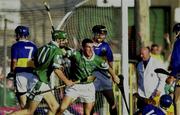 2 August 2001; Conor Fitzgerald of Limerick celebrates his goal with team-mate Sean O'Connor, 11, during the Munster GAA U21 Hurling Championship Final match between Limerick and Tipperary at the Gaelic Grounds in Limerick. Photo by Matt Browne/Sportsfile