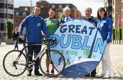 14 July 2016; Minister of State for Tourism and Sport, Patrick O’Donovan, TD today (Thursday) announced the Great Dublin Bike Ride will return, bigger and better than before. On Sunday 11th September 2016, up to 5,000 riders will set out from Smithfield in Dublin to take part in the second Great Dublin Bike Ride. The event is an initiative from Sport Ireland who work in conjunction with Dublin City Council, Healthy Ireland, Fingal County Council, Cycling Ireland and Meath County Council to create the only cycling event of its kind to happen in Dublin. This year's event, part of the Community Participation strand of Ireland 2016, is an opportunity for people of all ability, young and old, to take to their bicycles and join in this celebration of our centenary year. For details on how to register check out www.greatdublinbikeride.com. Pictured at the launch are, from left, Minister of State for Tourism and Sport, Patrick O’Donovan, TD, cyclist Caroline Ryan, John Treacy, CEO, Sport Ireland, Cllr Andrew Montague, and  Dr Una May, Director of Participation & Ethics, Sport Ireland. Photo by Brendan Moran/Sportsfile