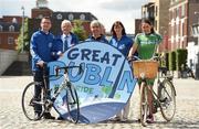14 July 2016; Minister of State for Tourism and Sport, Patrick O’Donovan, TD today (Thursday) announced the Great Dublin Bike Ride will return, bigger and better than before. On Sunday 11th September 2016, up to 5,000 riders will set out from Smithfield in Dublin to take part in the second Great Dublin Bike Ride. The event is an initiative from Sport Ireland who work in conjunction with Dublin City Council, Healthy Ireland, Fingal County Council, Cycling Ireland and Meath County Council to create the only cycling event of its kind to happen in Dublin. This year's event, part of the Community Participation strand of Ireland 2016, is an opportunity for people of all ability, young and old, to take to their bicycles and join in this celebration of our centenary year. For details on how to register check out www.greatdublinbikeride.com. Pictured at the launch are, from left, Minister of State for Tourism and Sport, Patrick O’Donovan, TD, John Treacy, CEO, Sport Ireland, Cllr Andrew Montague, and  Dr Una May, Director of Participation & Ethics, Sport Ireland and cyclist Caroline Ryan. Photo by Brendan Moran/Sportsfile