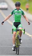 14 July 2016; Robert O'Leary of Ireland National Team celebrates as he crosses the finish line to win Stage 3 of the 2016 Scott Bicycles Junior Tour of Ireland, Ennis, Co. Clare. Picture credit: Stephen McMahon/SPORTSFILE