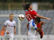 14 July 2016; Dinny Corcoran of St Patrick's Athletic in action against Oleksandr Noyok of Dinamo Minsk during the UEFA Champions League Second Qualifying Round 1st Leg match between Dinamo Minsk and St Patrick's Athletic at Traktor Stadium in Minsk, Belarus. Photo by Sportsfile