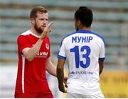 14 July 2016; Sean Hoare of St Patrick's Athletic shakes hands with Mohammed El Monir of Dinamo Minsk after the UEFA Champions League Second Qualifying Round 1st Leg match between Dinamo Minsk and St Patrick's Athletic at Traktor Stadium in Minsk, Belarus. Photo by Sportsfile