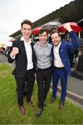 14 July 2016; Racegoers, from left, Darren Bent, from Swords, Co Dublin, Ciaran Costello, from Malahide, Co Dublin, and Dylan Robinson, from Malahide, Co Dublin, during the Bulmers Evening Meeting at Leopardstown in Dublin. Photo by Cody Glenn/Sportsfile