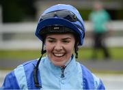 14 July 2016; Jockey Ana O'Brien in the winner's enclosure after the ICON Apprentice Handicap during the Bulmers Evening Meeting at Leopardstown in Dublin. Photo by Cody Glenn/Sportsfile