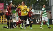 15 July 2016; Bohemian FC goalkeeper Dean Delaney celebrates with Derek Pender after saving a penaly from Brandon Miele of Shamrock Rovers during the SSE Airtricity League Premier Division match between Shamrock Rovers and Bohemian FC at Tallaght Stadium in Tallaght, Co Dublin. Photo by David Maher/Sportsfile