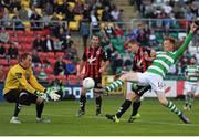 15 July 2016; Gary Shaw of Shamrock Rovers shoots past Bohemian FC goalkeeper Dean Delaney to score his side's goal during the SSE Airtricity League Premier Division match between Shamrock Rovers and Bohemian FC at Tallaght Stadium in Tallaght, Co Dublin. Photo by Eóin Noonan/Sportsfile