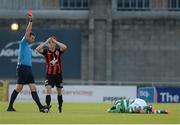 15 July 2016; Keith Buckley of Bohemian FC reacts after being shown a red card by Paul McLaughlin during the SSE Airtricity League Premier Division match between Shamrock Rovers and Bohemian FC at Tallaght Stadium in Tallaght, Co Dublin. Photo by Eóin Noonan/Sportsfile