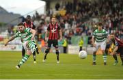 15 July 2016; Brandon Miele of Shamrock Rovers takes a penalty which was subsequently saved by Bohemian FC goalkeeper Dean Delaney during the SSE Airtricity League Premier Division match between Shamrock Rovers and Bohemian FC at Tallaght Stadium in Tallaght, Co Dublin. Photo by Eóin Noonan/Sportsfile