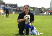16 July 2016; Longford supporter Miranda Moran and her dog Teddy ahead of the GAA Football All-Ireland Senior Championship Round 3B match between Longford and Cork at Glennon Brothers Pearse Park in Longford. Photo by Ramsey Cardy/Sportsfile
