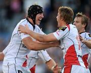 3 September 2010; Stephen Ferris, Ulster, left, celebrates with Niall O'Connor after scoring his sides first try. Celtic League, Ulster v Ospreys, Ravenhill Park, Belfast. Picture credit: Oliver McVeigh / SPORTSFILE