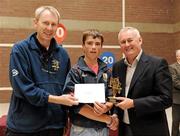 4 September 2010; Ronan O'Meara, Portumna, Galway, receives his winners trophy for winning the U-16 Balla Ball competition from Uachtarán CLG Criostóir Ó Cuana, right, and Tom Barry, Chairman of Kilmacud Crokes Hurling, Dublin. Meteor Kilmacud Crokes All-Ireland Hurling Sevens Tournament 2010, Kilmacud Crokes GAA Club, Stillorgan, Co. Dublin. Picture credit: Barry Cregg  / SPORTSFILE