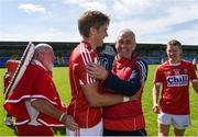 16 July 2016; Cork manager Peadar Healy congratulates Ian Maguire following the GAA Football All-Ireland Senior Championship Round 3B match between Longford and Cork at Glennon Brothers Pearse Park in Longford. Photo by Ramsey Cardy/Sportsfile