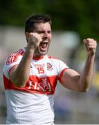 16 July 2016; Mark Lynch of Derry celebrates victory at the final whistle in the GAA Football All-Ireland Senior Championship Round 3A match between Cavan and Derry at Kingspan Breffni Park in Cavan. Photo by Brendan Moran/Sportsfile