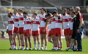 16 July 2016; The Derry team stand for the national anthem before the GAA Football All-Ireland Senior Championship Round 3A match between Cavan and Derry at Kingspan Breffni Park in Cavan. Photo by Brendan Moran/Sportsfile