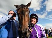 16 July 2016; Jockey Seamie Heffernan celebrates with Seventh Heaven after winning the Darley Irish Oaks at the Curragh Racecourse in the Curragh, Co Kildare. Photo by Sportsfile