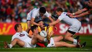 16 July 2016; Diarmuid O'Connor of Mayo in action against Kildare players, from left, Tommy Moolick, David Hyland and Morgan O'Flaherty during the GAA Football All-Ireland Senior Championship Round 3B match between Mayo and Kildare at Elverys MacHale Park in Castlebar, Mayo. Photo by Stephen McCarthy/Sportsfile