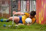17 July 2016; Cathal Cregg of Roscommon collides with the advertising during the Connacht GAA Football Senior Championship Final Replay match between Galway and Roscommon at Elverys MacHale Park in Castlebar, Co Mayo. Photo by Stephen McCarthy/Sportsfile
