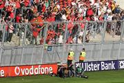 29 August 2010; Down supporters cheer on their side from behind the new fencing on Hill 16. GAA Football All-Ireland Senior Championship Semi-Final, Kildare v Down, Croke Park, Dublin. Picture credit: Brendan Moran / SPORTSFILE