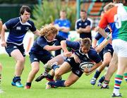 5 September 2010; Leinster's Mark Craig goes down in the tackle. Under-19 Friendly - Exiles v Leinster, Sunbury on Thames, Middlesex, England. Picture credit: SPORTSFILE