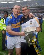 5 September 2010; Tipperary manager Liam Sheedy celebrates at the end of the game with captain Eoin Kelly. GAA Hurling All-Ireland Senior Championship Final, Kilkenny v Tipperary, Croke Park, Dublin. Picture credit: David Maher / SPORTSFILE