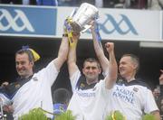 5 September 2010; Tipperary manager Liam Sheedy, centre, lifts the Liam MacCarthy Cup with trainer Micheal Ryan, left, and coach Eamon O'Shea. GAA Hurling All-Ireland Senior Championship Final, Kilkenny v Tipperary, Croke Park, Dublin. Picture credit: David Maher / SPORTSFILE