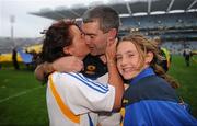 5 September 2010; Tipperary manager Liam Sheedy kisses his wife Margaret at the end of the game. Also pictured is his daughter Ashling. GAA Hurling All-Ireland Senior Championship Final, Kilkenny v Tipperary, Croke Park, Dublin. Photo by Sportsfile