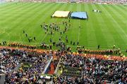 5 September 2010; Tipperary captain Eoin Kelly makes his speech in front of an empty Croke Park pitch which wasn't invaded by supporters at the final whistle. GAA Hurling All-Ireland Senior Championship Final, Kilkenny v Tipperary, Croke Park, Dublin. Picture credit: Brendan Moran / SPORTSFILE